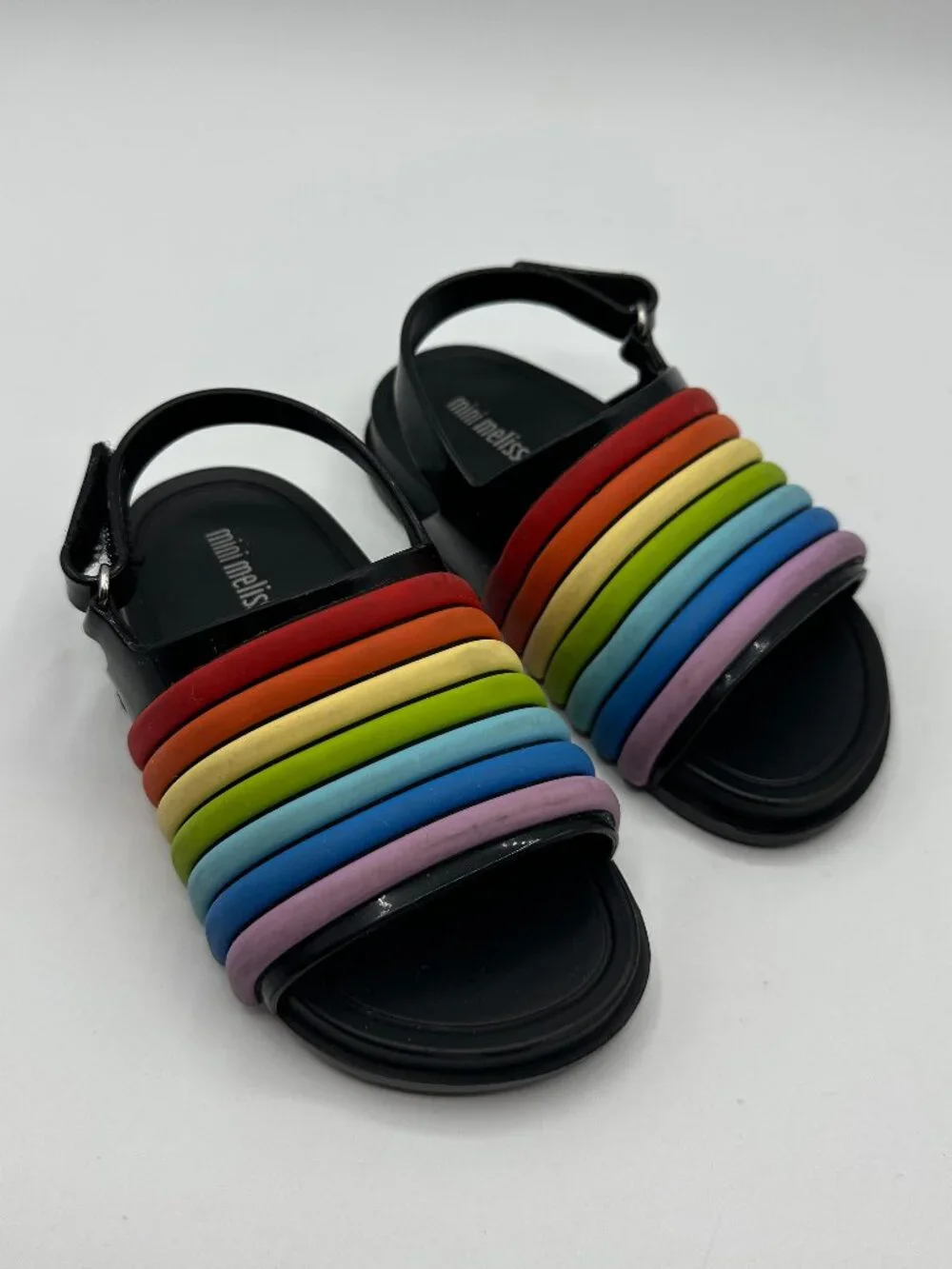 Mini Melissa Beach Slide Sandals Rainbow Black Girls Toddler US 8